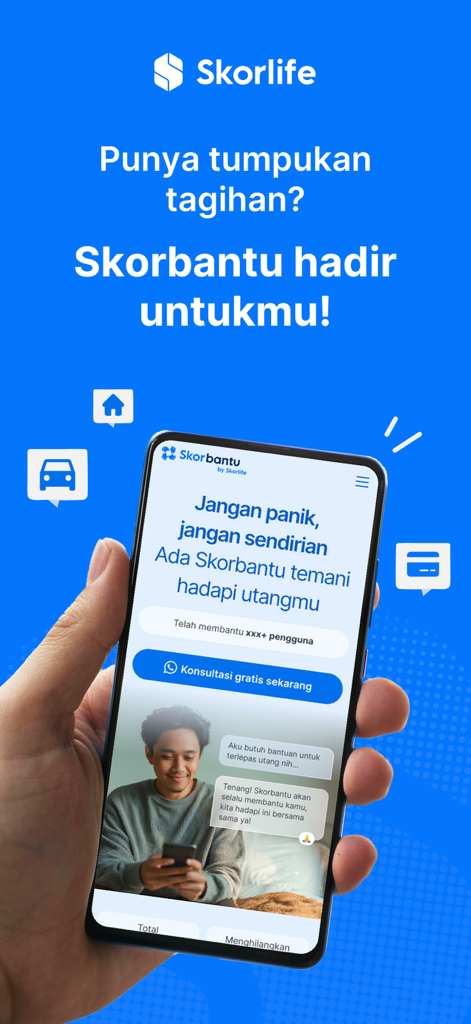 Skorbantu 부채 지원 및 상담 서비스를 표시하는 Skorlife 앱 인터페이스