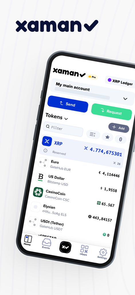 Xaman: XRP Ledger Wallet - Xaman app interface showing XRP Ledger token balances and transaction options