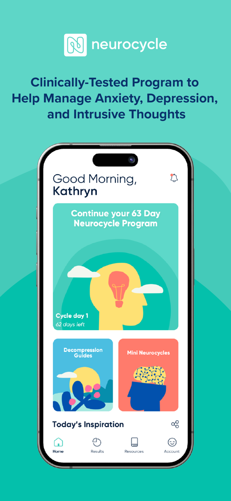 Neurocycle app home screen showing the 63 day brain detox program dashboard