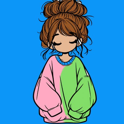 girl with baggy sweatshirt and messy bun