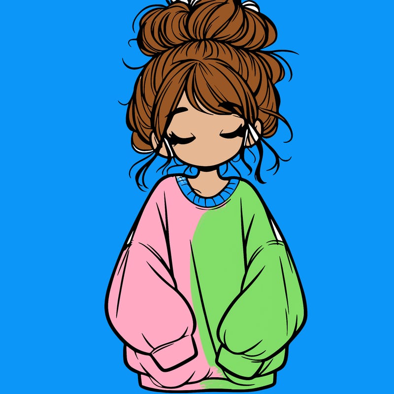girl with baggy sweatshirt and messy bun