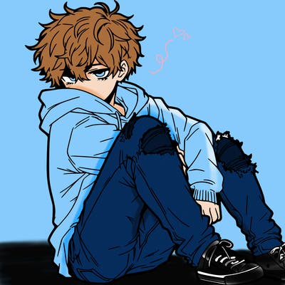 a male hoddie ripped jeans messy hair anime