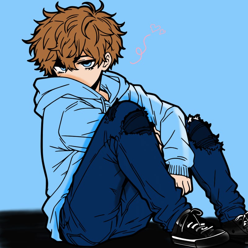 a male hoddie ripped jeans messy hair anime
