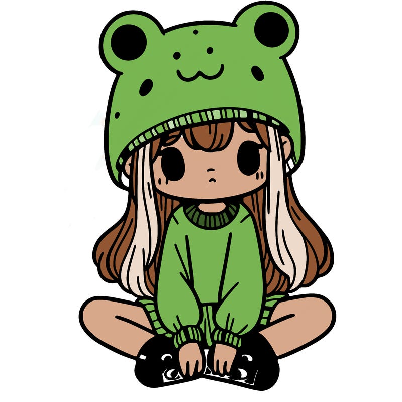 a girl wearing a frog hat and some frog socks