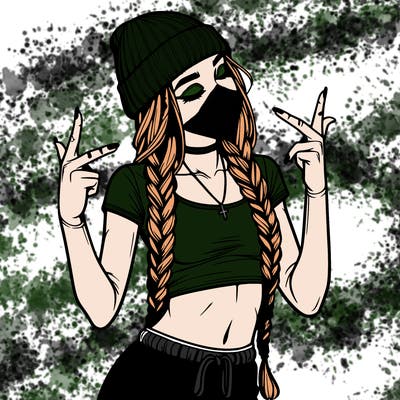realistic teenage girl with braids and a beanie and crop top doing 🫶🏼