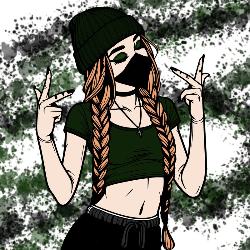 realistic teenage girl with braids and a beanie and crop top doing 🫶🏼