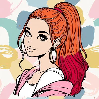 realistic girl with a high ponytail