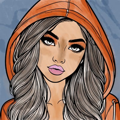 realistic beautiful girl with a hood on