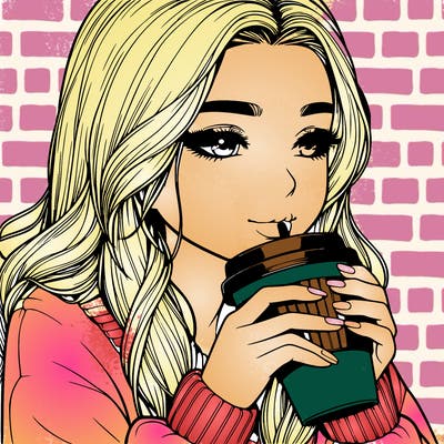 realistic girl drinking coffee