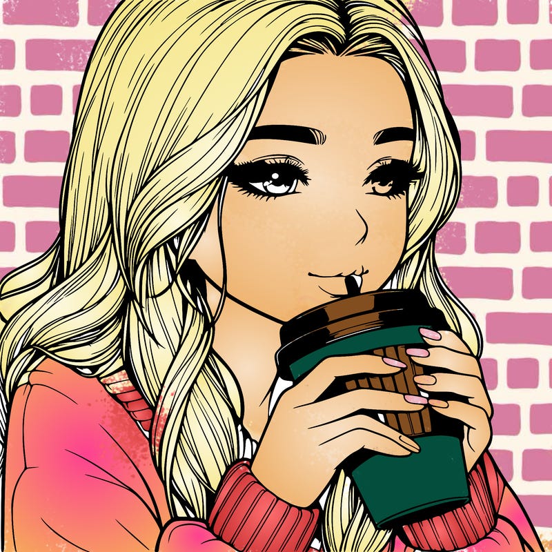 realistic girl drinking coffee