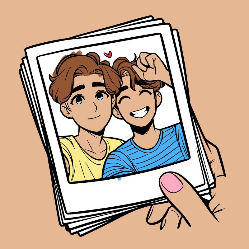 realistic, best friends taking a polaroid picture