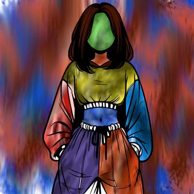 realistic girl faceless with baggy pants and a crop top