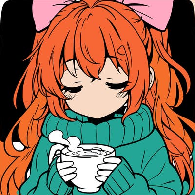 calm anime girl drinking hot coco