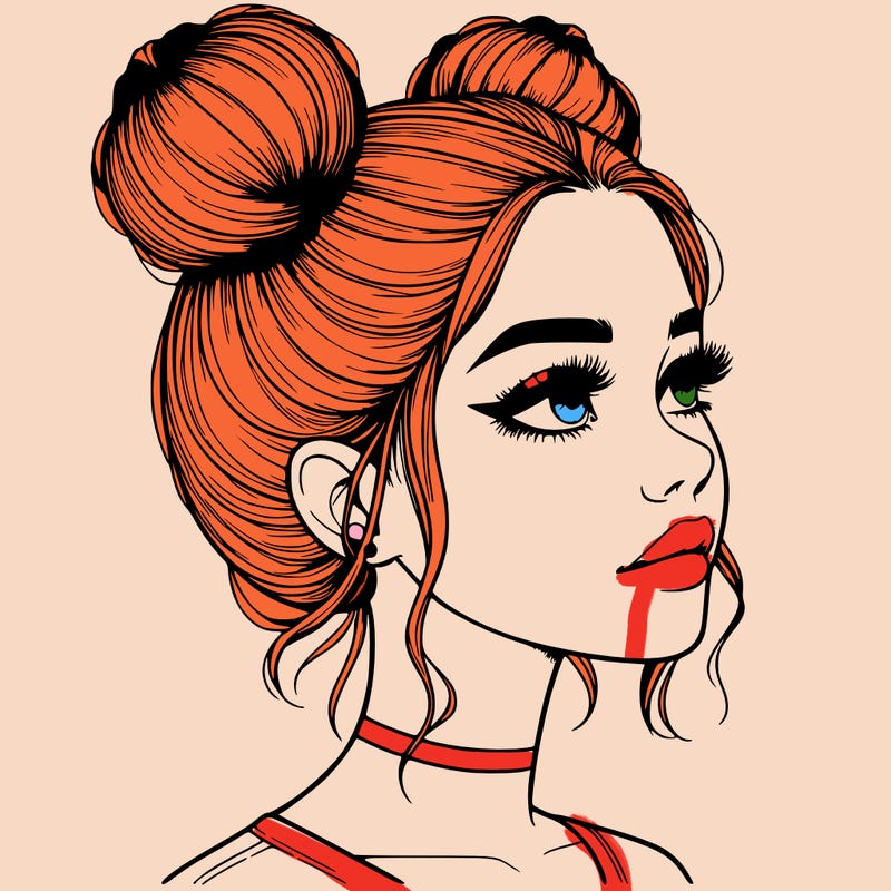 realistic girl with buns on the top of her head