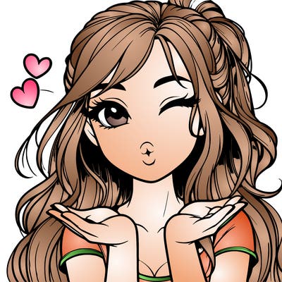 realistic girl winking and blowing a kiss while making heart hands
