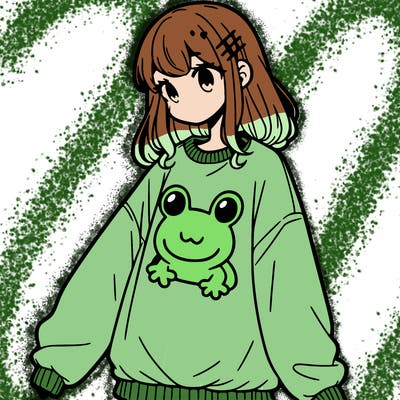 girl wearing frogging sweatshirt
