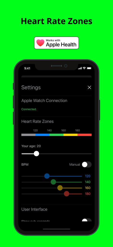 Workout Live - Heart Rate Zone - Heart rate zone customization settings in the Workout Live app