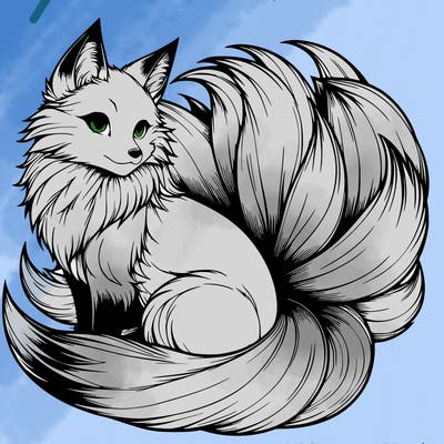 realistic detailed 9 tailed anime fox