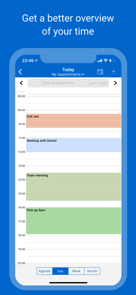 Calendario de citas diarias en la aplicación Resco Mobile CRM
