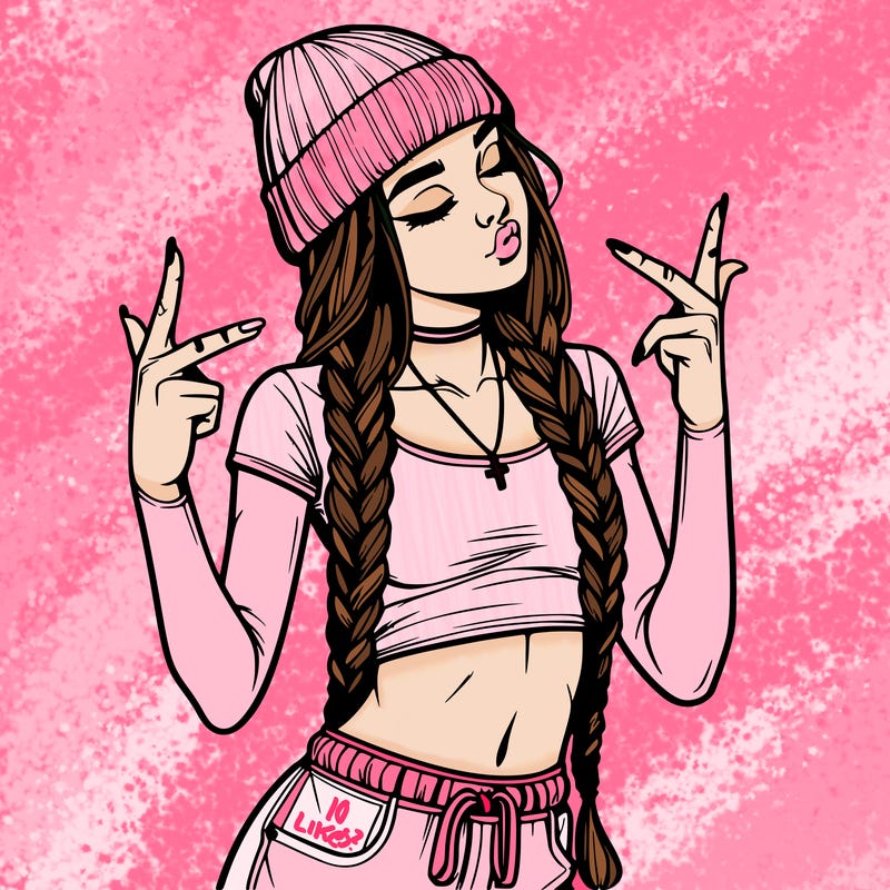 realistic teenage girl with braids and a beanie and crop top doing 🫶🏼