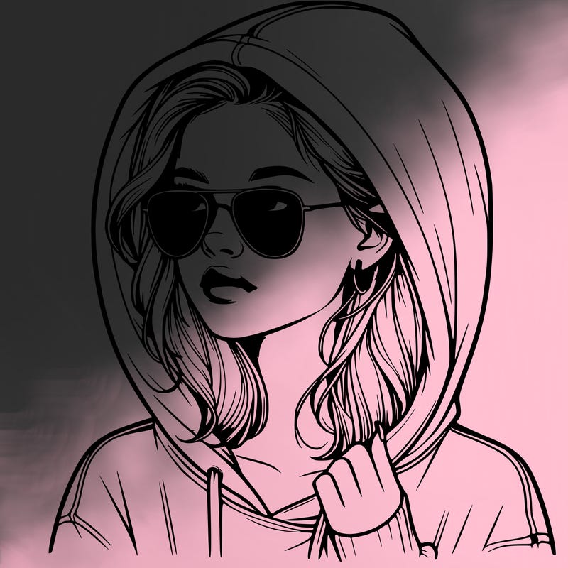 realistic teenage girl, wearing a hoodie and sunglasses