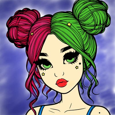 realistic girl with space buns