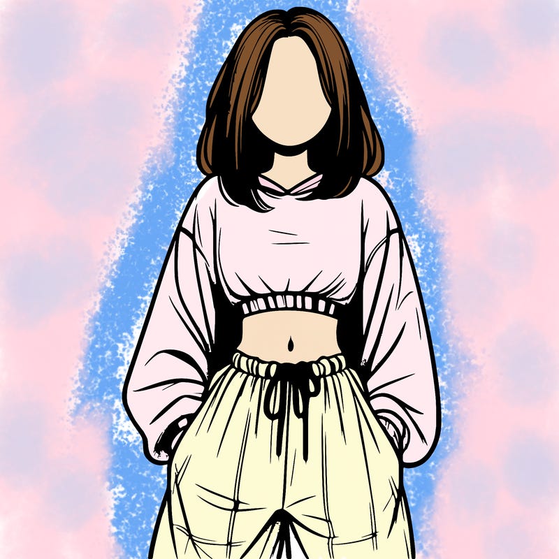 realistic girl faceless with baggy pants and a crop top