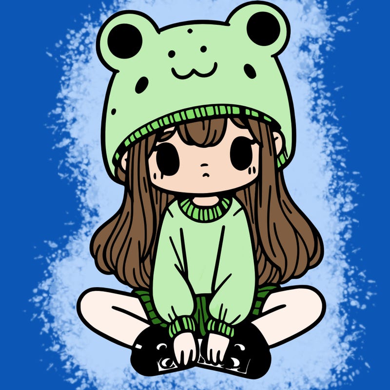 a girl wearing a frog hat and some frog socks