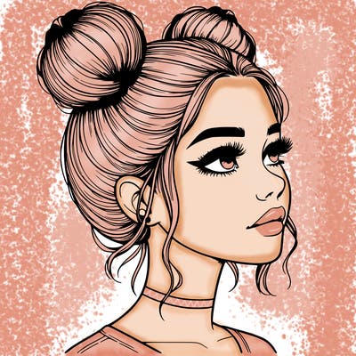 realistic girl with buns on the top of her head