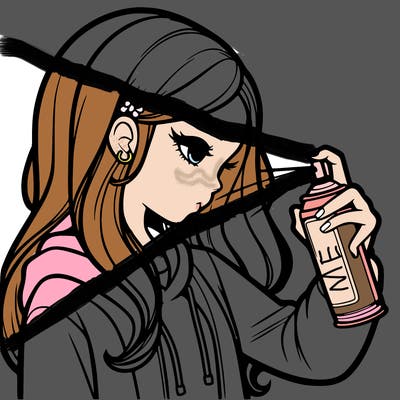 a realistic girl spray painting