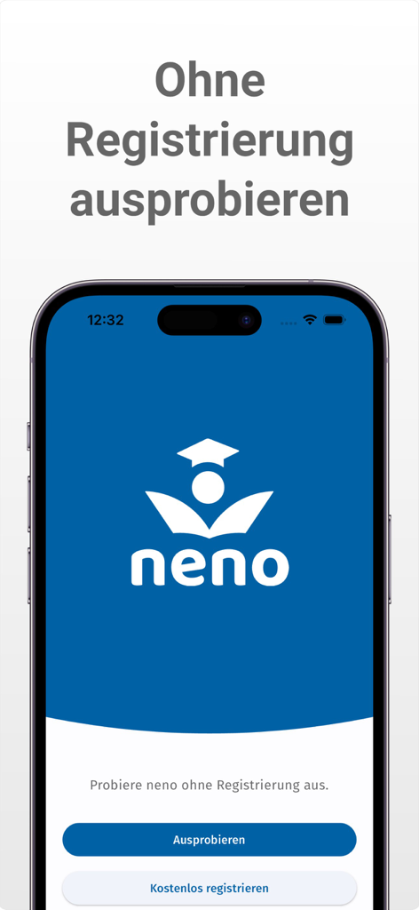 neno - Neno teacher app landing screen showing the option to try the grade management tool without registration
