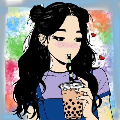 aesthetic realistic girl with boba