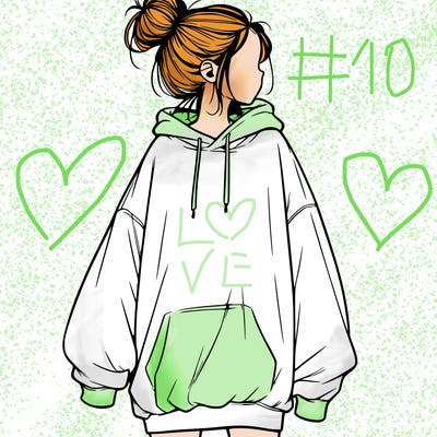 realistic girl with a oversized sweatshirt on and a bun