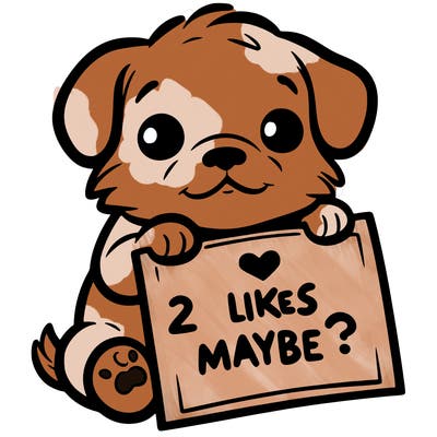 a puppy holding a sign that says 2 likes maybe?