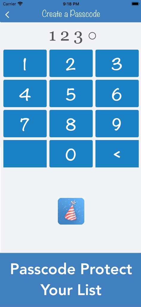 Birthday Countdown & Gift List - 생일 선물 목록을 보호하기 위한 암호 만들기 화면