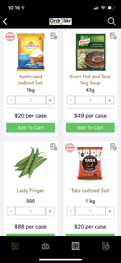 Catálogo de productos digital de la aplicación móvil OrderTakerCRM con artículos mayoristas y precios