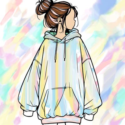 realistic girl with a oversized sweatshirt on and a bun