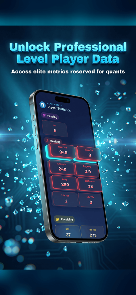 DeepChamp AI: Sports Betting - DeepChamp AI muestra estadísticas profesionales de jugadores y métricas de investigación de apuestas deportivas.