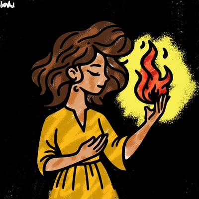 woman with fire
