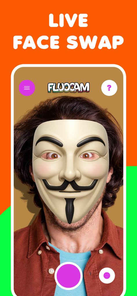 Funny face filters FluoCam - Máscara de filtro facial AR en vivo en la aplicación móvil FluoCam
