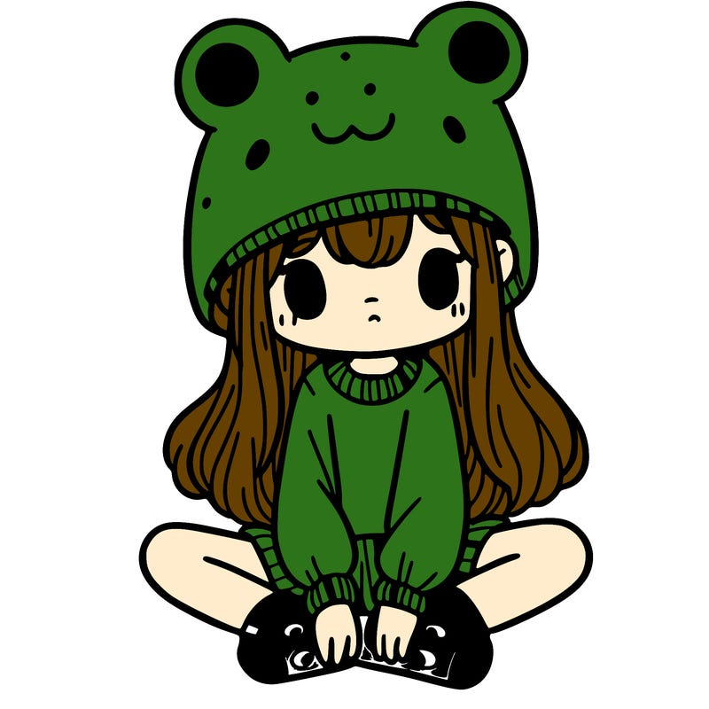 a girl wearing a frog hat and some frog socks