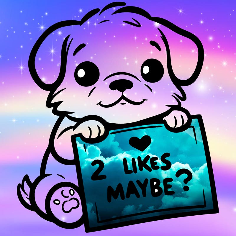 a puppy holding a sign that says 2 likes maybe?