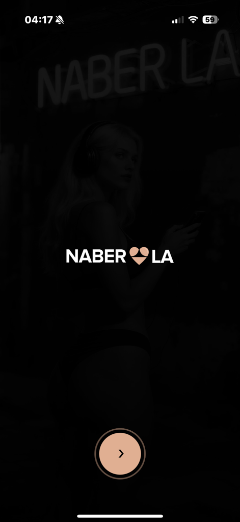 Naber LA - Naber LA app splash screen with a woman wearing headphones and a neon brand logo