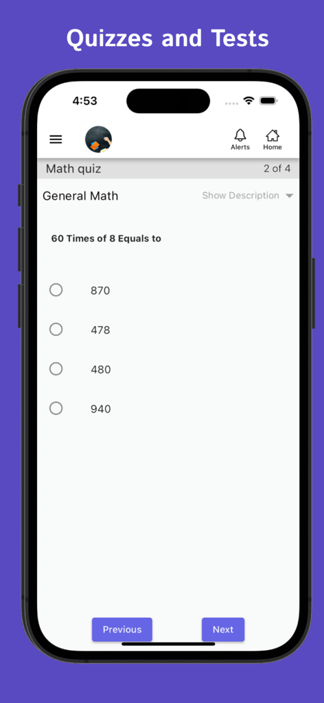 MeritHub - A multiple-choice math quiz question displayed on the MeritHub mobile app interface.