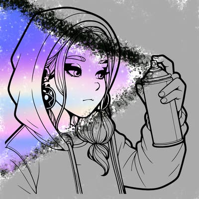 a realistic girl, spray painting