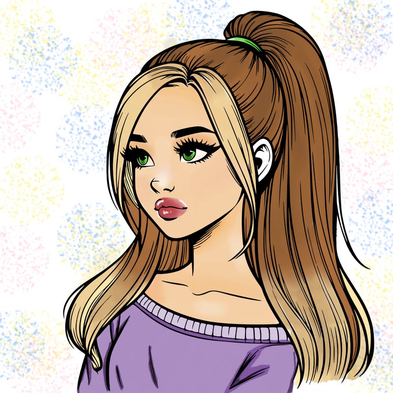 realistic girl with a high ponytail