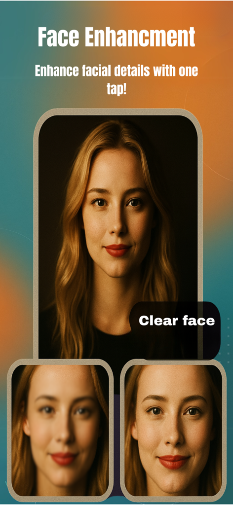 Comparación de antes y después que muestra la mejora de los detalles faciales en la aplicación Mejora IA.