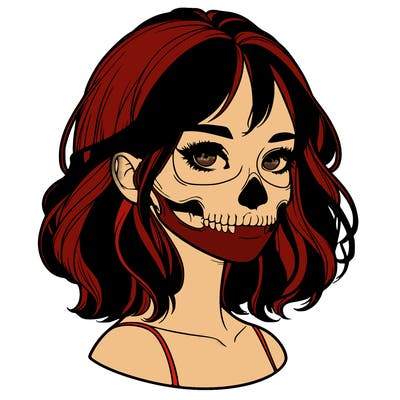 realistic girl with skull