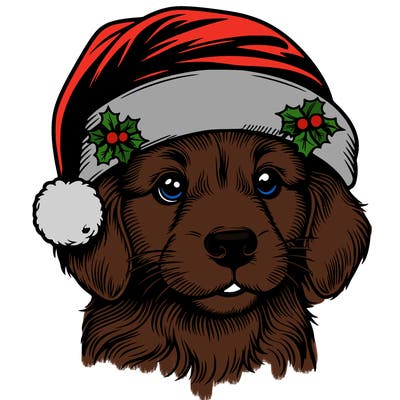 realistic dog wearing a santa hat