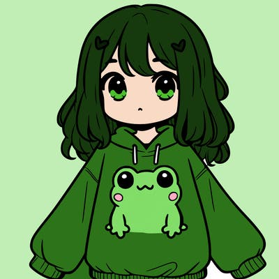 girl wearing frogging sweatshirt